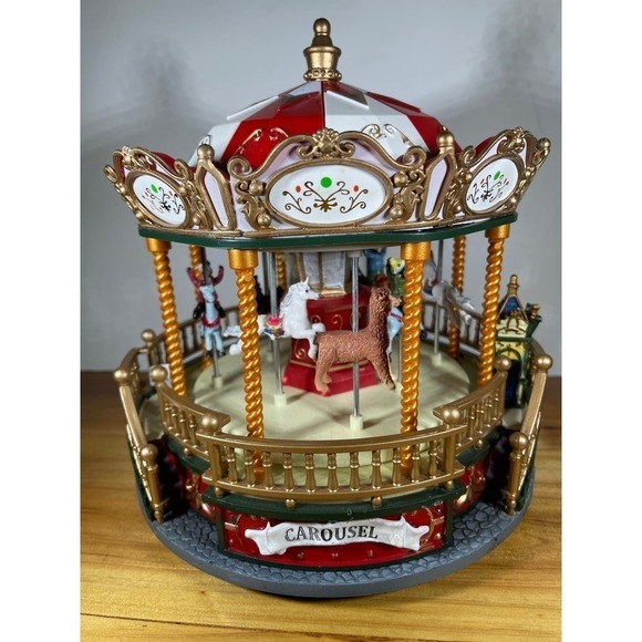 Crafted Polyresin Christmas House Collectable Figurine Light Up Musical Carousel - Picture 1 of 8